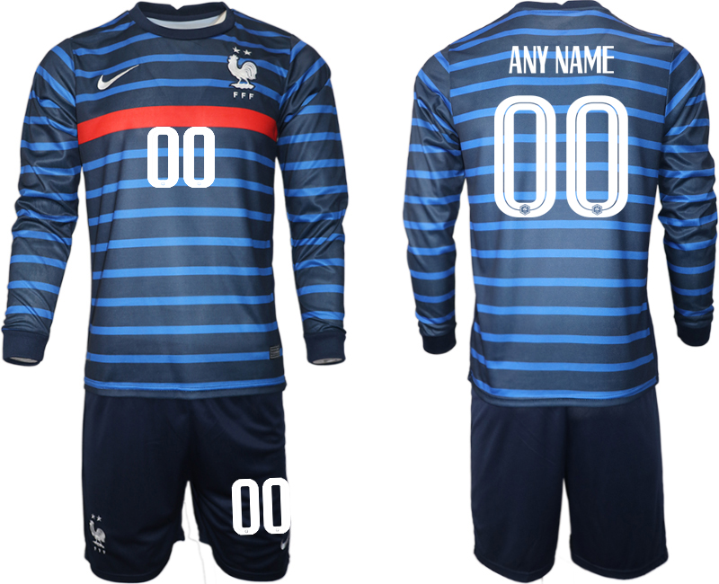 Men 2021 franch home Long sleeve blue custom soccer jerseys->youth soccer jersey->Youth Jersey